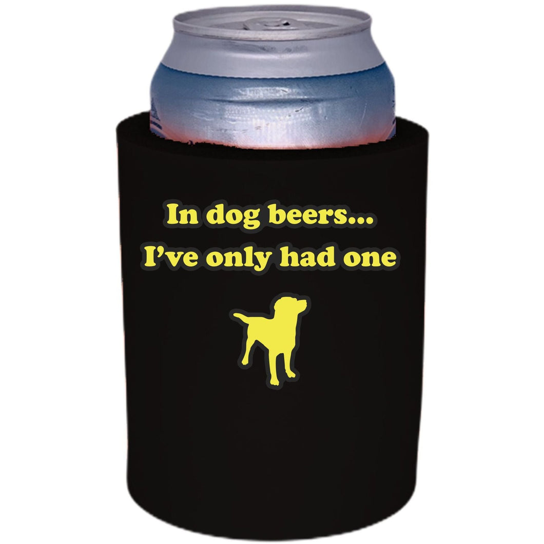black thick foam old school can koozie with dog beers funny design