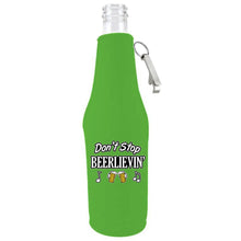 Load image into Gallery viewer, Don&#39;t Stop Beerlievin&#39; Beer Bottle With Opener Coolie
