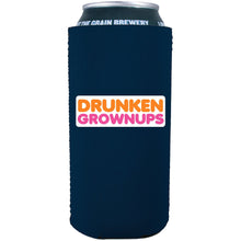Load image into Gallery viewer, 16oz navy blue can koozie with drunken grownups funny design
