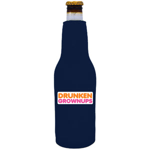 navy blue bottle koozie with drunken grownups funny design