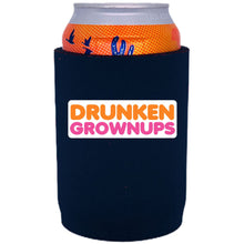 Load image into Gallery viewer, navy full bottom can koozie with drunken grownups funny design
