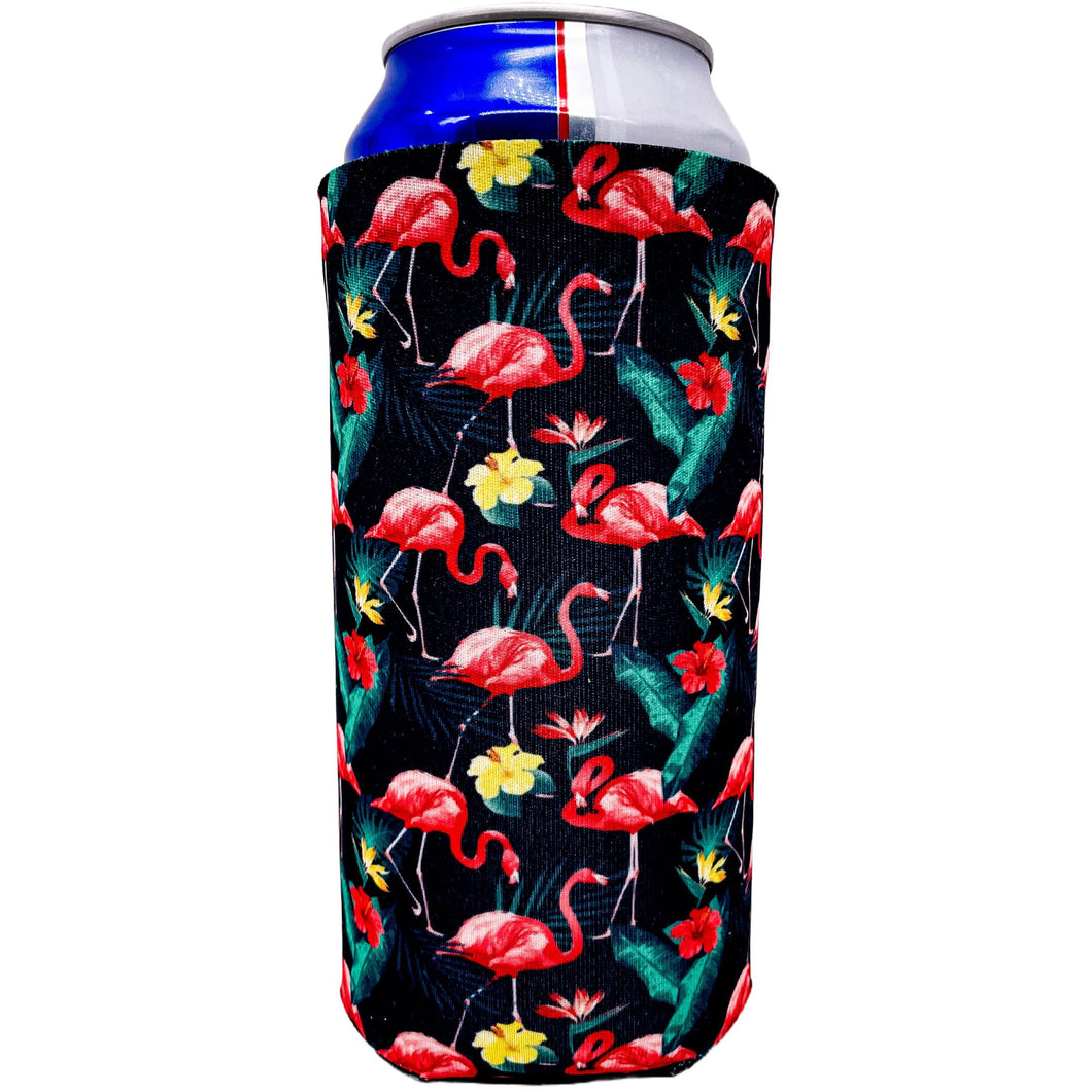 24 ounce can koozie with flamingo pink pattern design print