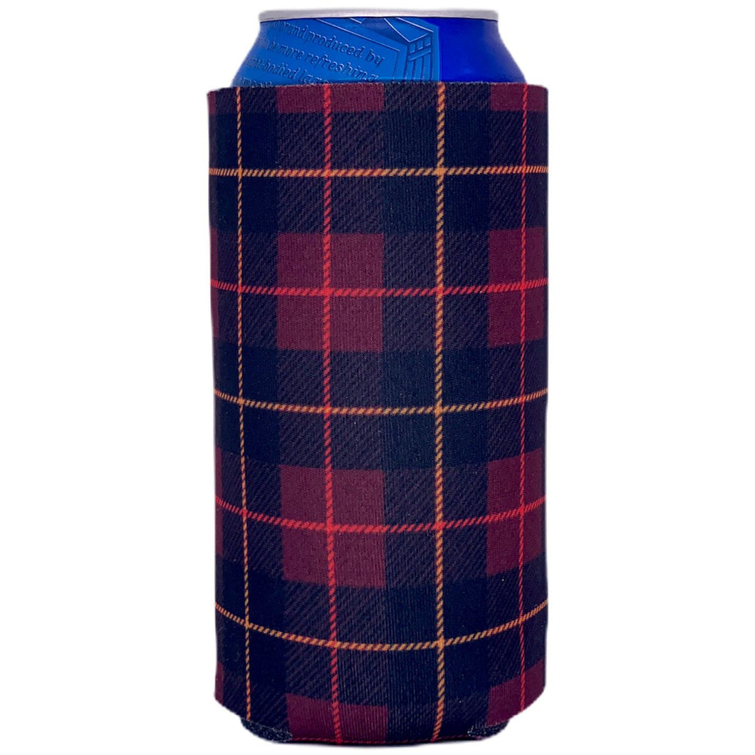 16oz can koozie with flannel plaid buffalo check pattern design