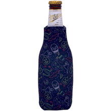 Load image into Gallery viewer, beer bottle koozie with halloween neon pattern design
