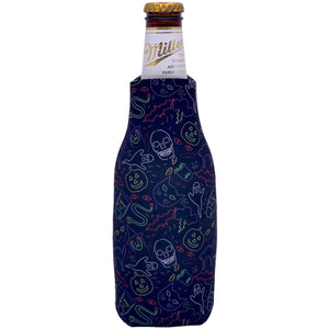 beer bottle koozie with halloween neon pattern design