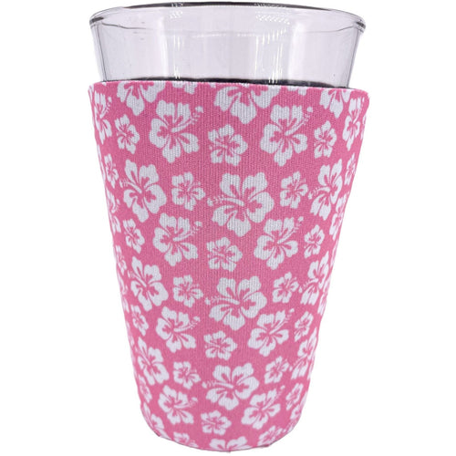 hibiscus pattern koozie with pink and flower design 