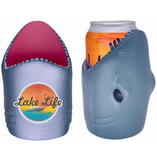 Load image into Gallery viewer, shark shaped koozie with lake life design

