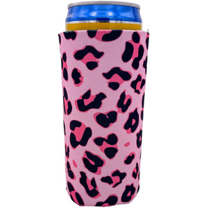 leopard skim can koozie with pink and black patter design 