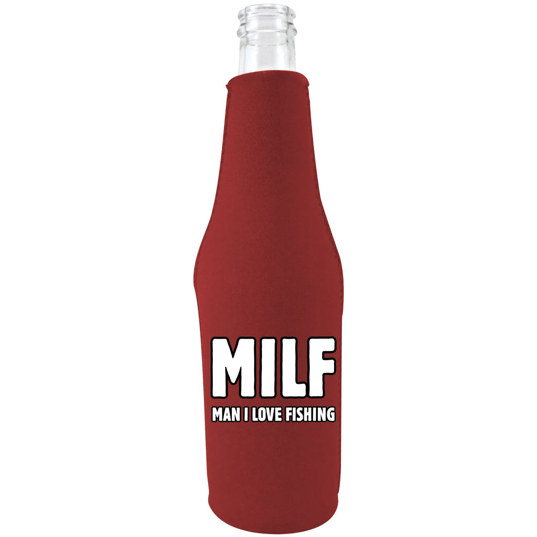 MILF, Man I Love Fishing Beer Bottle Coolie Burgundy MILF, Man I Love Fishing Beer Bottle Coolie Burgundy