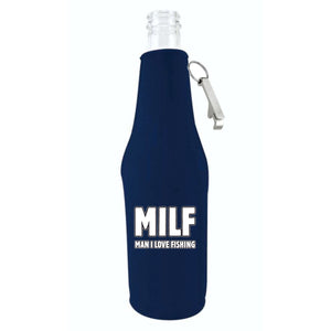 MILF, Man I Love Fishing Beer Bottle Coolie With Opener