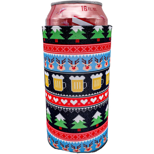 16oz can koozie with reindeer beer mugs pattern design print