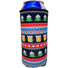 Load image into Gallery viewer, 24oz can koozie with reindeer and beers pattern design print
