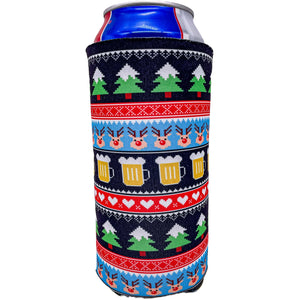 24oz can koozie with reindeer and beers pattern design print