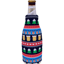 Load image into Gallery viewer, beer bottle koozie with reindeer and beer mug pattern design
