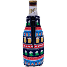 Load image into Gallery viewer, Reindeer and Beers Christmas Zipper Bottle Coolie
