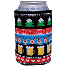 Load image into Gallery viewer, can koozie with chrismtas reindeer and beer mug pattern
