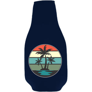 Retro Palm Trees Beer Bottle Coolie with Opener Attached