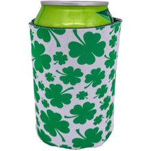 Load image into Gallery viewer, White 12 oz. Can Koozie with Green Shamrock Pattern Print 
