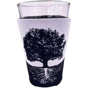 tree of life pattern koozie with black and white tree design 