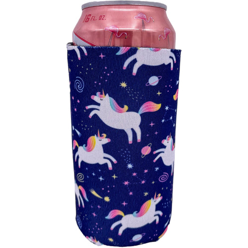 Unicorns in Space 16 oz Can Koozie with planets and stars