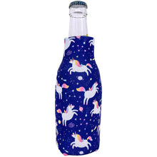 Load image into Gallery viewer, Unicorns in Space Bottle Koozie with Zipper and planets and stars
