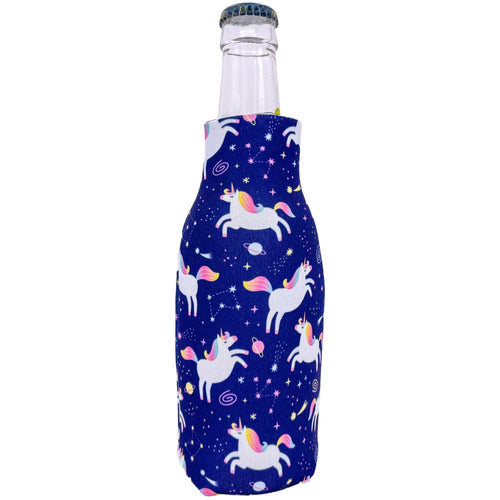 Unicorns in Space Bottle Koozie with Zipper and planets and stars