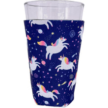 Load image into Gallery viewer, unicorns in space pint Koozie with planets and stars
