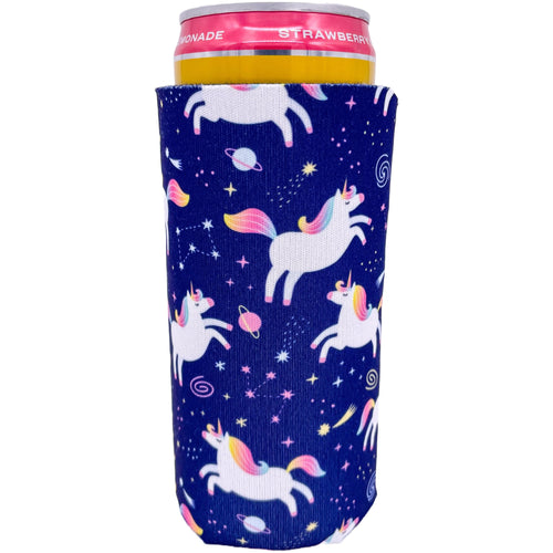 unicorns in space slim Koozie with planets and stars